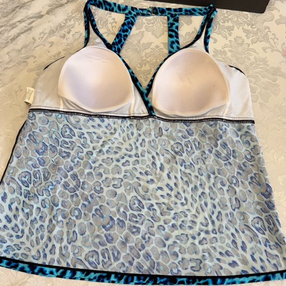 Jantzen Classics Size 16 Women’s Aqua Blue Black Animal Print Tankini Top‎ Swim - Picture 5 of 8